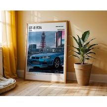 Nissan R34 Gt R Ahşap Çerçeveli Poster Tablo Skyline Ikonik Tasarım
