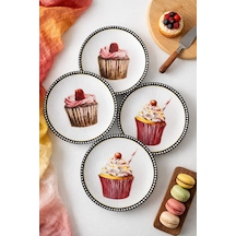 Grandora Pasta Tabağı Cupcake Desenli 6 Adet, 20 Cm Pasta, Tatlı Sunum Tabağı Seti, Doğum Günü Tabağı Çok Renkli