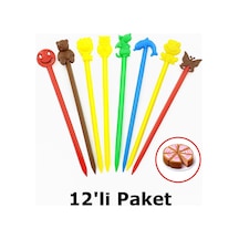 Renkli Figürlü Plastik Lolipop Ve Elma Şekeri Çubuğu Emoji & Hayvan Desenli Doğum Günü Sunum Çubuğu 12 Li Paket