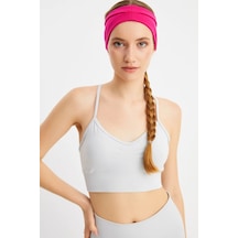 Kadın Çift Taraflı Kullanım Alternatifli Pamuklu Penye Kaymaz Hafif Spor Saç Bandı Bandana - Tek Ebat / Fuşya Fuşya