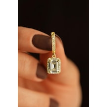 Zirkon Taşlı Gold Tektaş Sallantılı Baget Gümüş Küpe