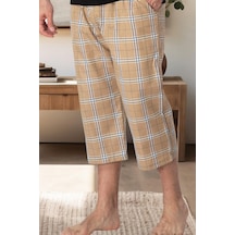 Mecit Pijama Mecit 3009 Kahve Ekoseli Erkek Capri Alt Pijama Kahverengi
