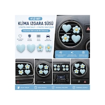 Pastel Mavi Kalp & Çiçek Araç Klima Izgara Süsü 4 Lü Set Dekoratif Oto Havalandırma Aksesuarı