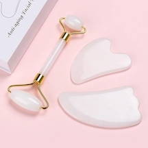 F Tipi Doğal Beyaz Yeşim Rulo Masaj Yüz Guaj Kazıyıcı Seti Guaj Taş Yüz Kaldırma Masaj Silindiri Guasha Cilt Bakımı Aracı E5ydpg Çok Renkli