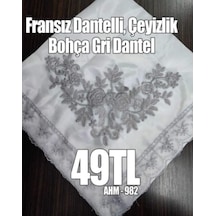 Fransız Dantelli Çeyizlik Bohça Gri Dantel
