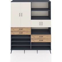Hyperion Gardrop 11 Raflı 4 Çekmeceli 4 Kapaklı 176x44x221 Antrasit-aytaşı/çam Aytaşı/çam