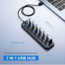 7 Bağlantı Noktalı Usb Hub Bölücü Çoklu Hub Usb 3.0 Adaptörü Usb Çoklu Bağlantı Noktalı Anahtarlı Ve Işıklı Güç Adaptörü Zr790