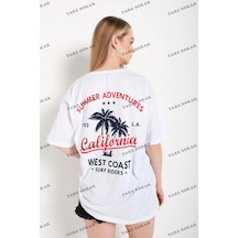 Startmore Kadın Beyaz Oversize California Baskılı Beyaz