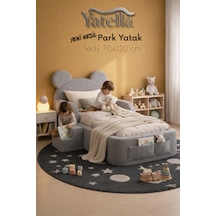 Yatella Luxury Tedyy Baza Ve Başlıklı Montessori Full Sünger Yatak Seti 70 X 130 Gri