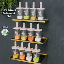 Porsima 1100 Kaydırmalı Kaşıklı Baharatlık Seti 12'li Şeffaf - Cappucino