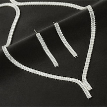 Tamtur Baget Taşlı Lüks Set Kolye 4 Mm-gümüş Rengi N701 Çok renkli