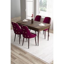 Canisa Tia Serisi 80x132 Açılabilir Mdf Mutfak Masası Takımı Barok Desen Masa 4 Mürdüm Sandalye Masa Barok Ahşap Desen Sandalye Mürdüm