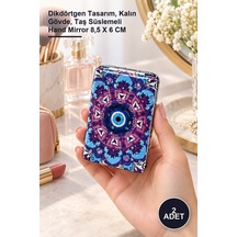 2 Adet Taşlı El Aynası Dikdörtgen Tasarım, Kalın Gövde, Taş Süslemeli Hand Mirror 8,5 X 6 Cm Altın