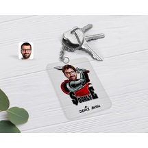 Kişiye Özel Şövalye Karikatürlü Şeffaf Pleksi Anahtarlık-1