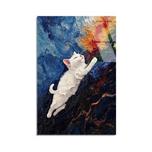 Beyaz Kedi Tırmanıyor - Cam Tablo - Deg1533 70 X 110 Cm
