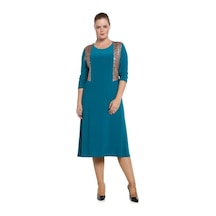 Nidya Moda Büyük Beden Payetli Elbise-4060T Çok Renkli