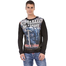 CL452 Taşlı Baskılı Siyah İnce Sweatshirt