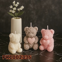Pk1002336 - Silikon Kalıp Mum Kalıbı Kalpli Güllü Küçük Boy Ayıcık Renksiz