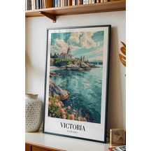 Victoria Canada Vintage Seyahat Posteri Çerçeveli Tablo - Premium Parlamento Elit Duvar Dekoru Siyah