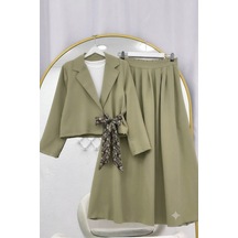 Lovie Moda Ceket Çapraz Bağlamalı Fular Detaylı Haki