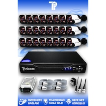Picam 24 Kameralı Panda 24 Dış Kamera Set HDD'siz Full HD Gece Görüşlü Güvenlik Kamerası Sistemi
