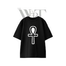 Thewert Ankh Tasarım Baskılı Ünisex Siyah Oversize T-shirt