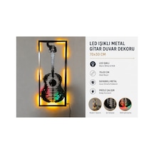 Ahşap Işıklı Duvar Dekoru Manzaralı Gitar 70x30