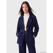 Lcw Everyday İndigo Gömlek Yaka Beli Kuşaklı Kadın Jean Ceket