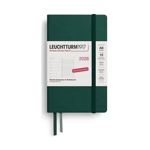 Leuchtturm1917 Cep Boy A6 12 Aylık Ajanda Ve Not Defteri Çizgili 2026 Sert Kapak, İngilizce, Forest Green372668 Yeşil