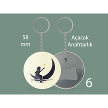 58 Mm Buton Açacaklı Anahtarlık Yuvarlak Baskılı Anahtarlık Ay Sandallı Kadın Çok Renkli