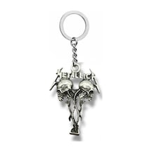 Metallica İki İskelet Kafalı Gümüş Renk Unisex Metal Anahtarlık Rock Ve Metal Aksesuar