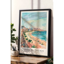 Mısır Sharm El-sheikh Temalı Çerçeveli Tablo Travel Serisi Modern İllüstrasyon Duvar Dekoru Siyah