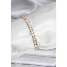 14k Gold Renk Kaplama Zirkon Taşlı Baget Model Cm Kadın Bileklik Çok Renkli