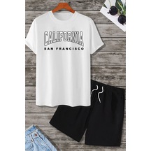 Uyguntarz Unisex Baskılı Şort Takım Beyaz