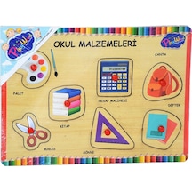 Ahşap Tutmalı Okul Malzemeleri Puzzle.