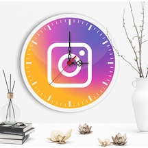 Dekoratif Instagram Tasarımlı Ahşap Duvar Saati Çok Renkli