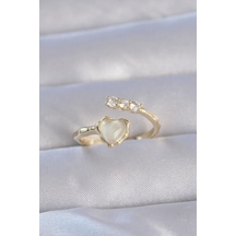 Mey İthalat Pirinç Renk Zirkon Taşlı Sedefli Kalp Model Ayarlanabilir Yüzük Diğer