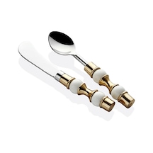 White Balls Beyaz Gold 2li Porselen Saplı Tereyağ Seti Kahvaltılık Tereyağ Reçel Bıçağı 15cm Gold