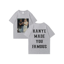 Tarzsokak Kanye West Vintage T Shirt Made You Ünlü Adam Kadın's Gevşek Günlük Kıyafetler Hip Hop Street Gri