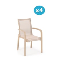 Omnipazar Sy-2528 Plastik Fileli Bahçe Koltuk Sandalye 4'lü Set Bej