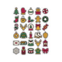 30 Adet Eğlenceli Yeni Yıl Doodle Sticker Seti - Laptop Defter Ajanda İçin Çok Renkli