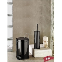 Çöp Kovası Tuvalet Wc Fırçası Banyo Çöp Kovası 2'li Banyo Seti Siyah 5 Litre Siyah