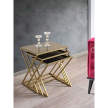Venedik Gold Metal Ayaklı, Bronz Aynalı Zigon Sehpa