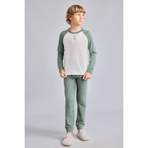 Defacto %100 Pamuk Bisiklet Yaka Reglan Uzun Kollu Üst Lastik Paça Alt 2li Pijama Takımı Erkek Çocuk I1443a826aukh458 Haki-kh458