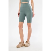 Yüksek Bel Fitilli Biker Baskılı Şort - Mint Yeşili