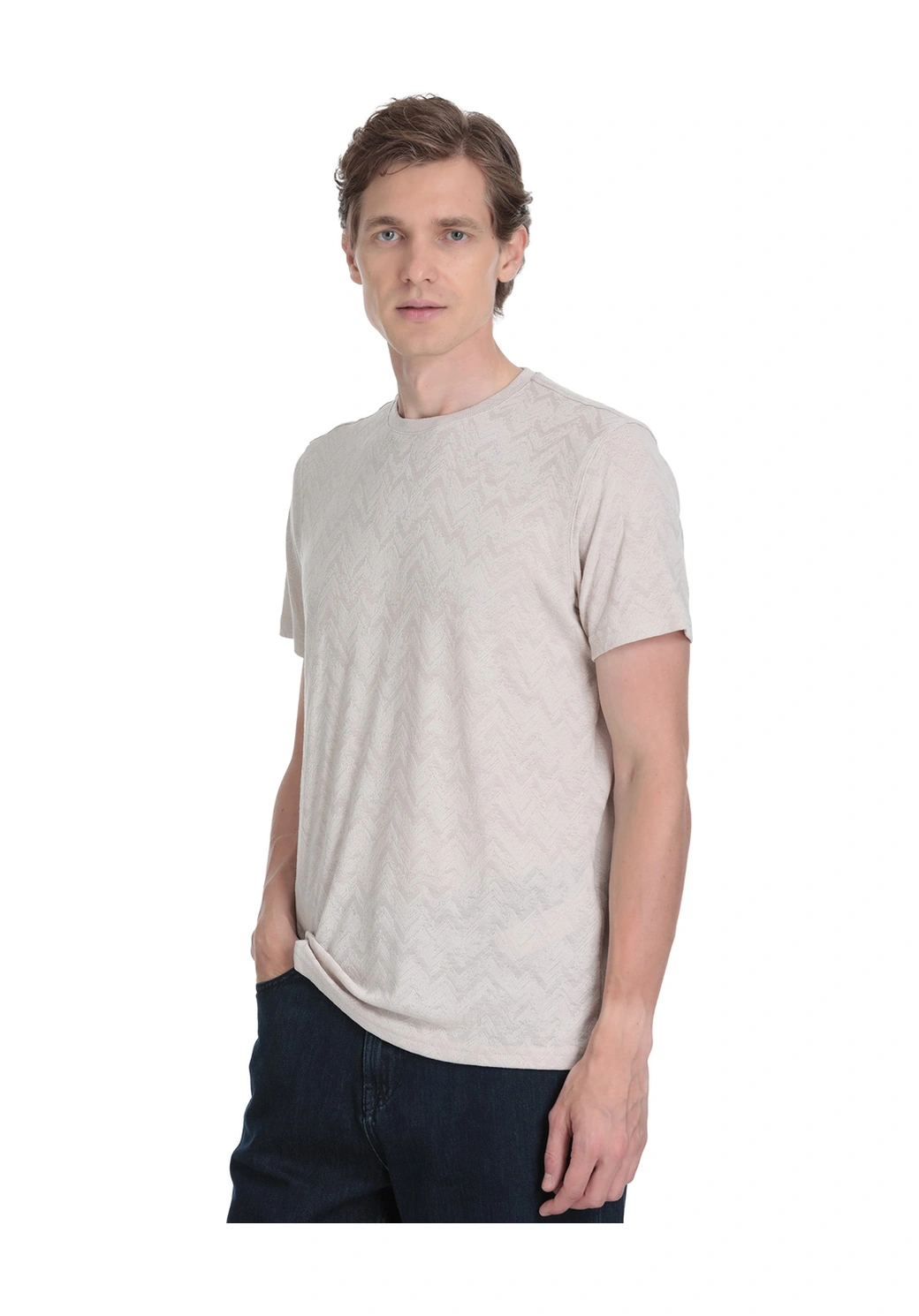 Hatemoğlu Ekru Regular Fit Bisiklet Yaka Tişört 35799 453419