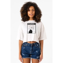 Hunter X Hunter Anime Neferpitou Beyaz Kırçıllı Kadın Crop Tshirt Beyaz