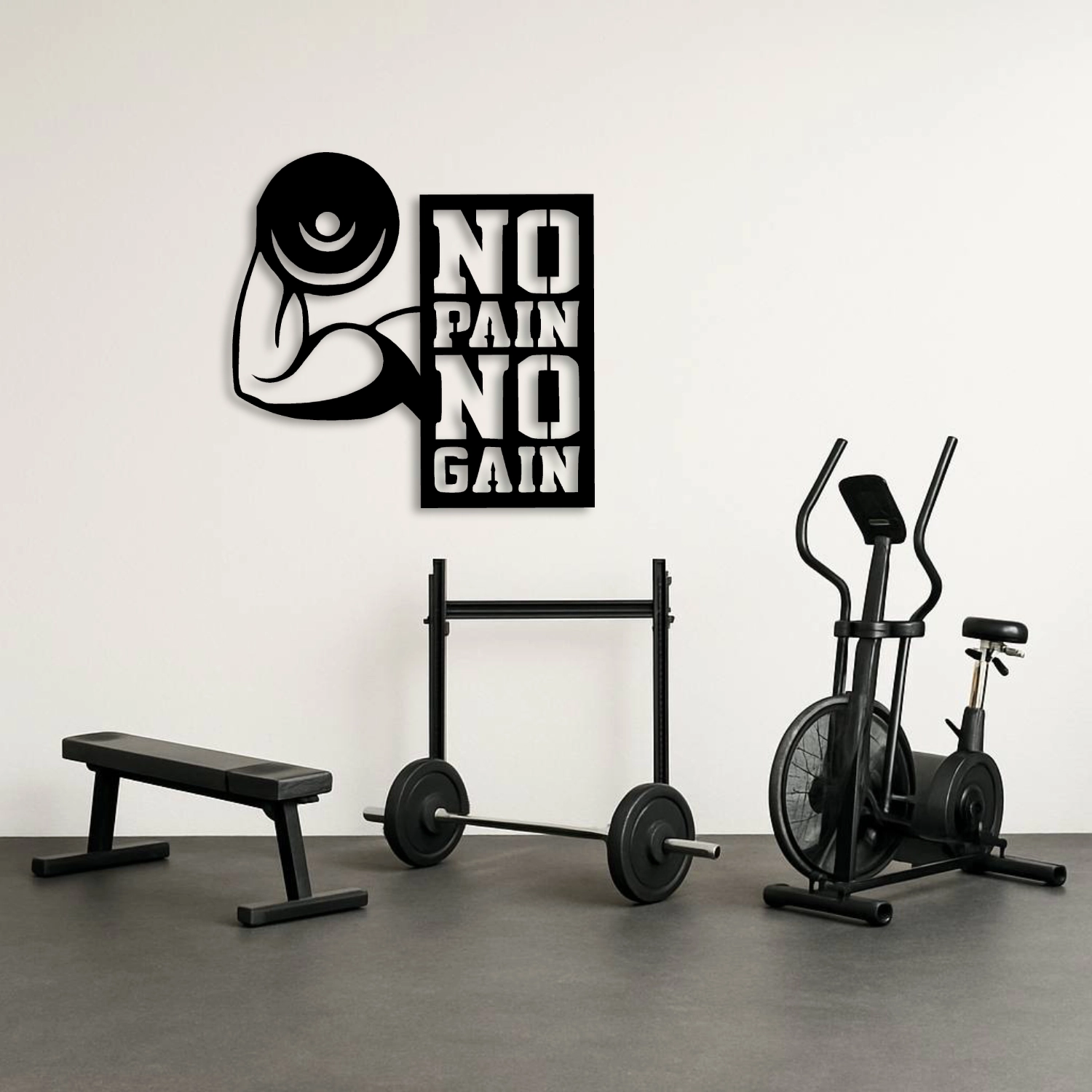 No Pain No Gain Motivasyon Yazılı Metal Duvar Tablosu Siyah