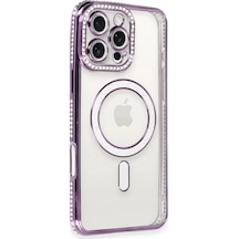 Newface Apple iPhone Uyumlu 16 Pro Kılıf Joke Simli Magneticsafe Kılıf - Derin Mor