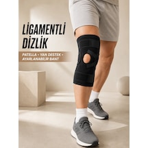 Ligament Destekli Dizlik Ayarlanabilir Cırtlı Açık Patella Diz Destekliği Siyah